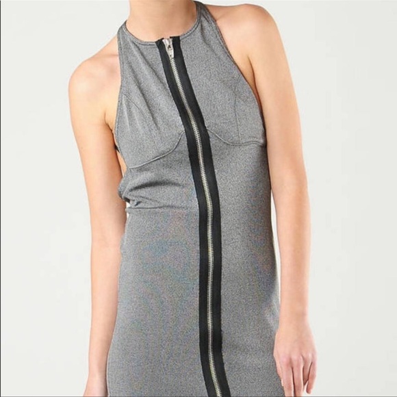 Alexander Wang Gray Bodycon Zip Up Dress Open Strappy Back Size 0 - Picture 4 of 7